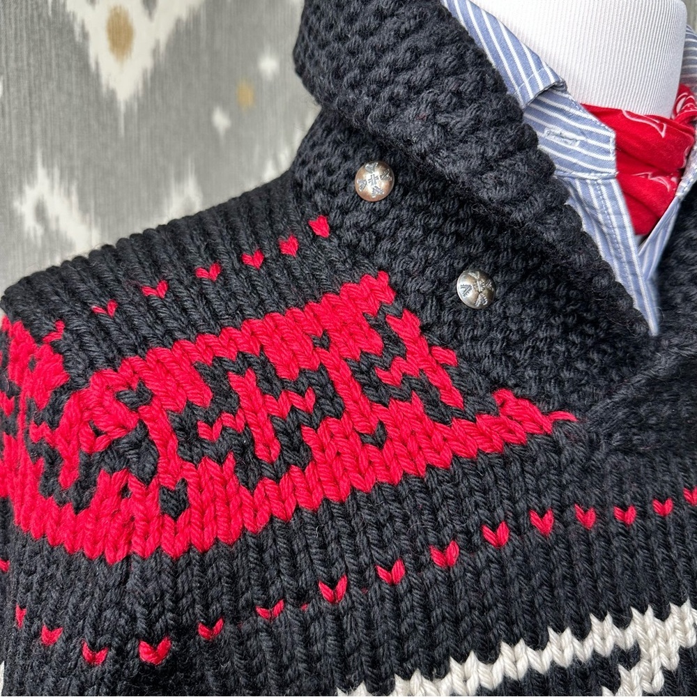 Polo Ralph Lauren Southwestern Aztec Hand-Knit Black Wool Shawl Collar Sweater - Picture 7 of 16